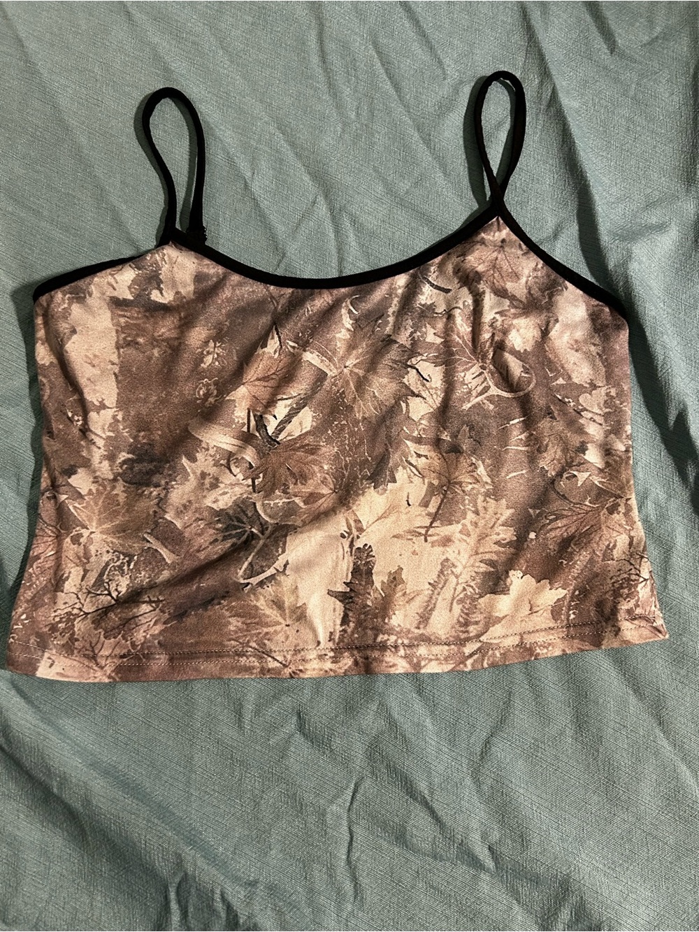 SHEIN Brown Leaf-Print Slim Spaghetti Strap Cami